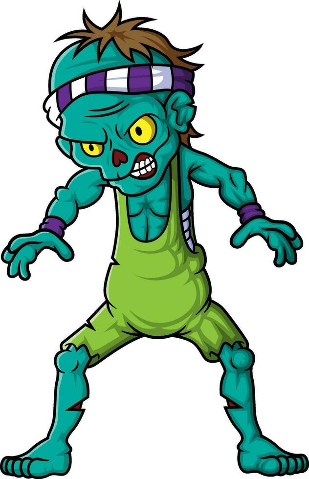 Spooky zombie wrestling cartoon character on white background vector