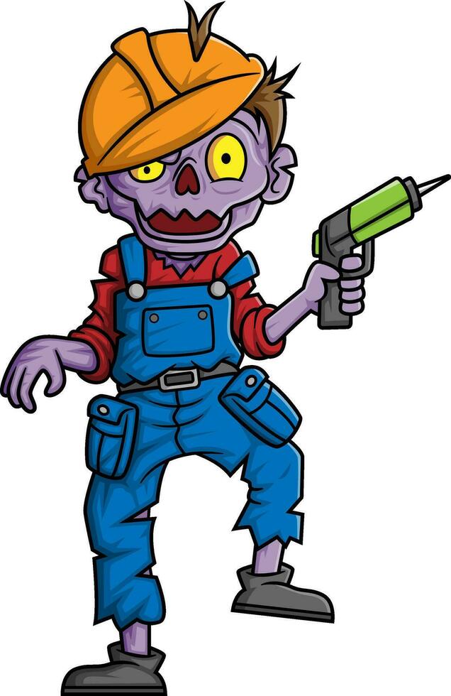 Spooky zombie mechanic cartoon character on white background vector