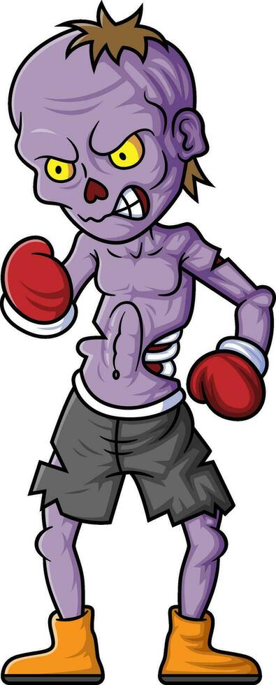 Spooky zombie boxer cartoon character on white background vector