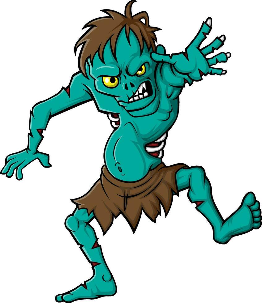 dibujos animados de miedo zombi caminando aislado en blanco antecedentes vector