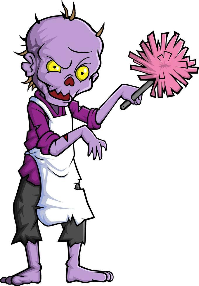 Spooky zombie housekeeper cartoon character on white background vector