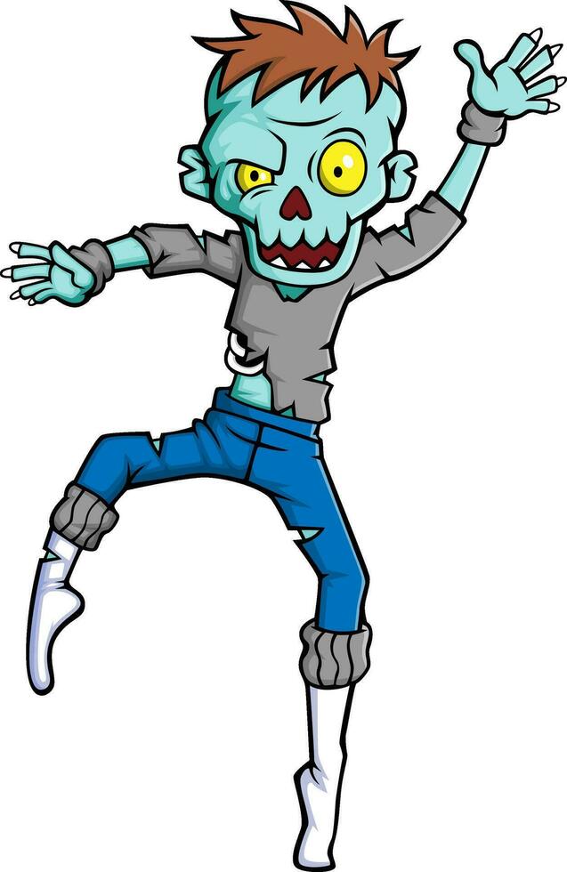 Spooky zombie dancer cartoon character on white background vector