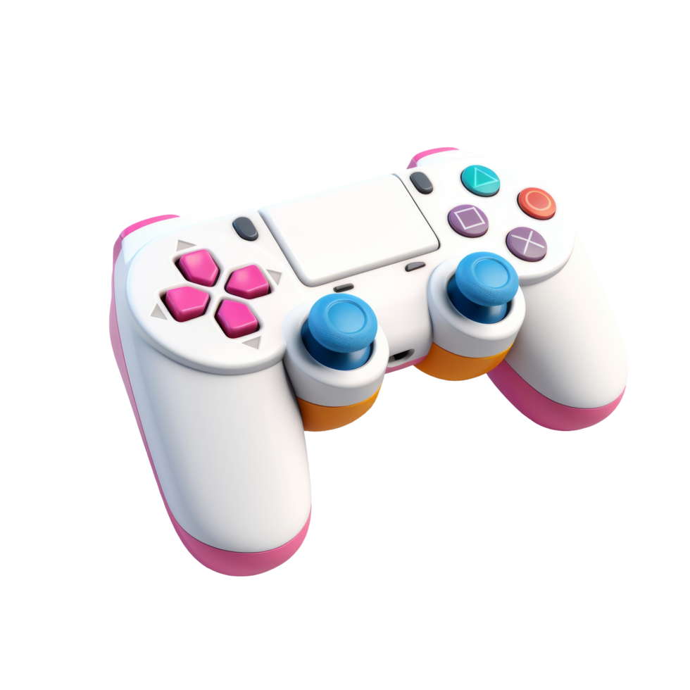 A 3D illustration of a video game controller that has a minimal design, showing a joystick. png