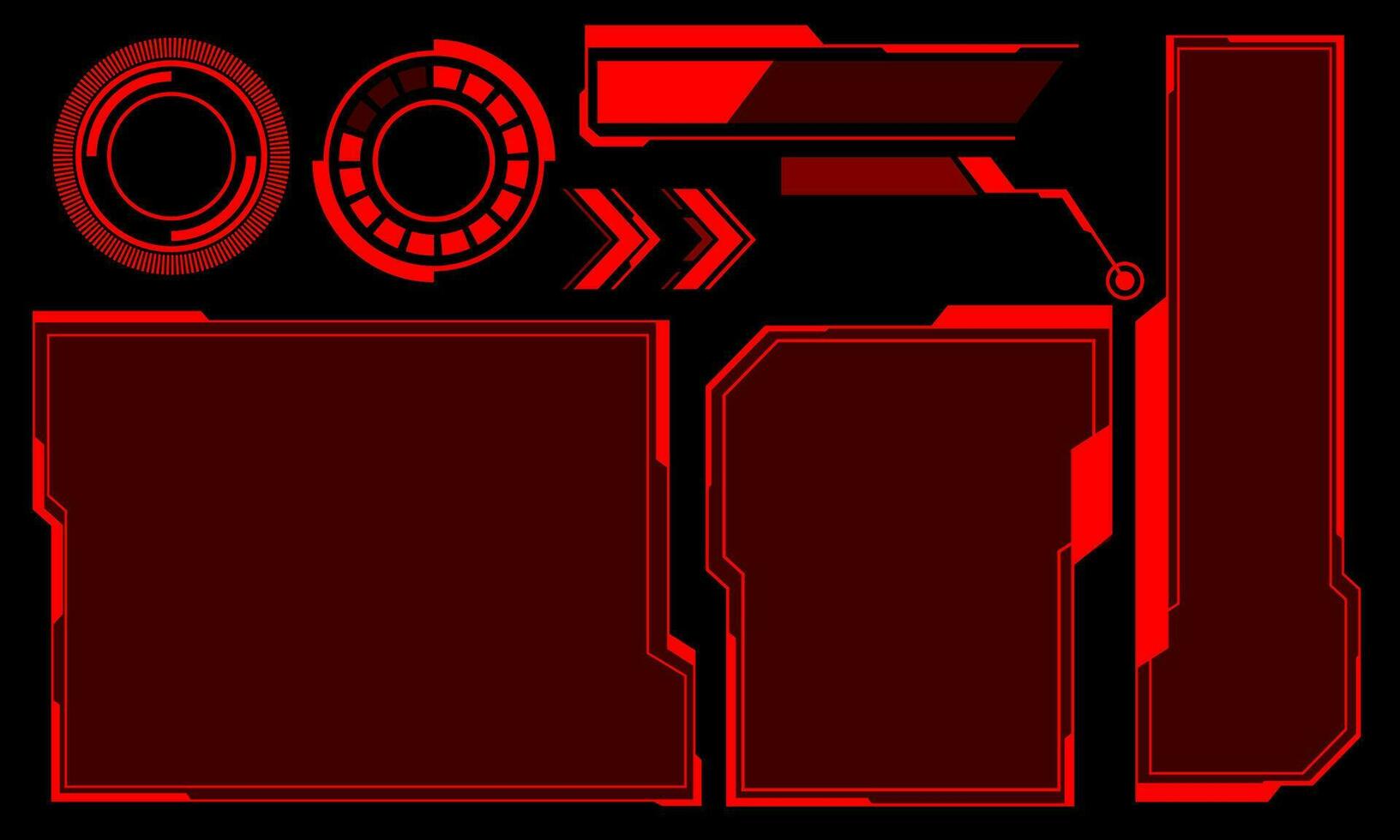 Hud frames red user interface elements design modern technology futuristic control panel screen digital hologram window gaming menu touching cyber monitor set on black background vector