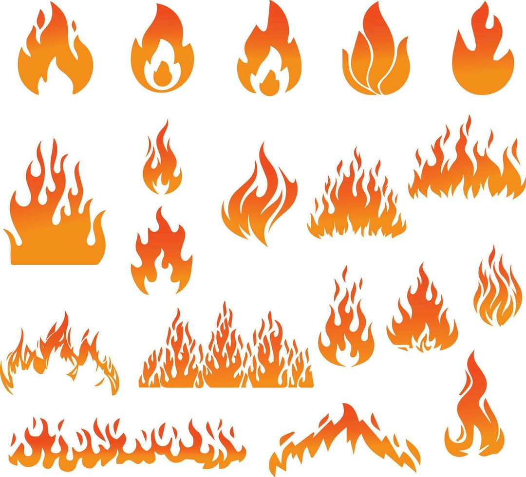 Fire flame illustration set vector