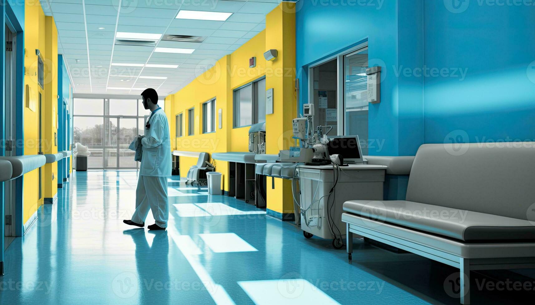 Doctor in a modern hospital corridor photo