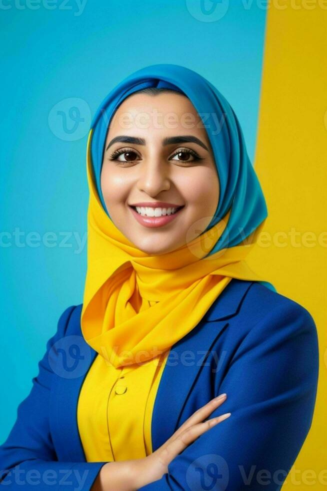 businesswoman with her arms folded photo