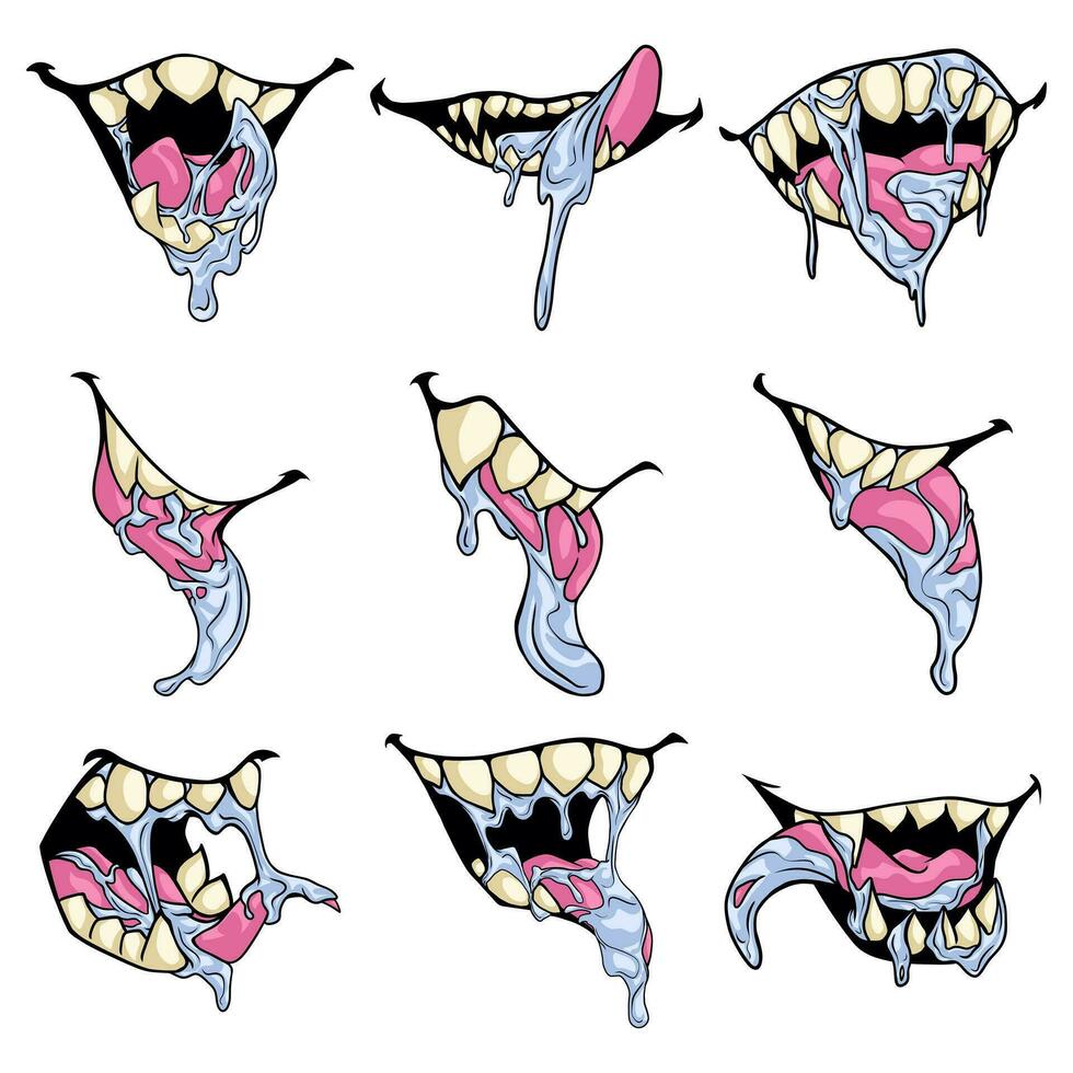 Free vector collection of mouths and teeth of monsters laughing evilly and roaring