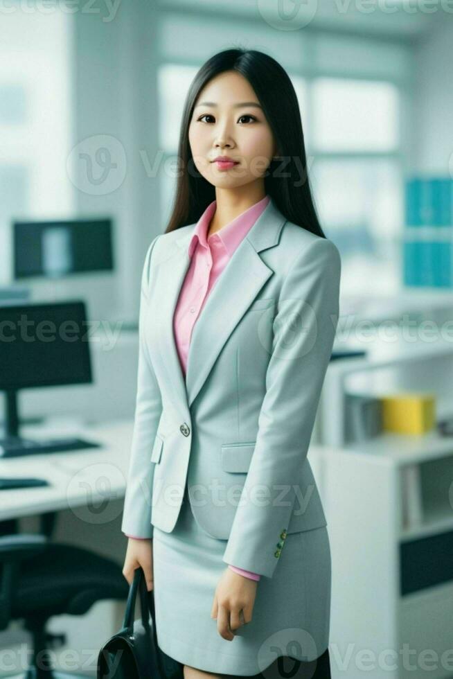 Businesswoman in the middle of a modern office photo