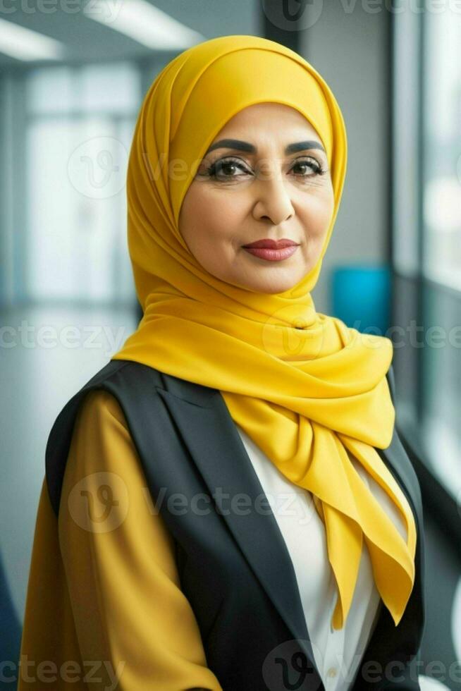 Businesswoman in the middle of a modern office photo