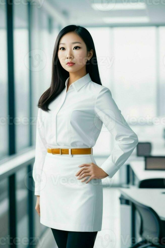 Businesswoman in the middle of a modern office photo