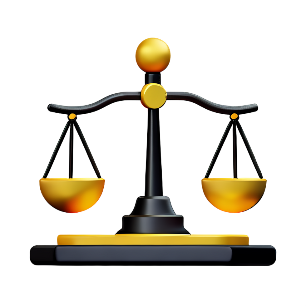golden scales of justice icon on transparent background png