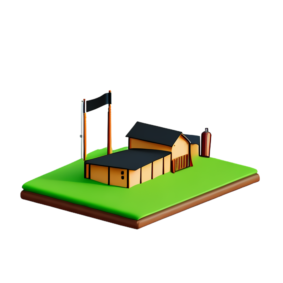 un granja con un granero y bandera en un verde campo png