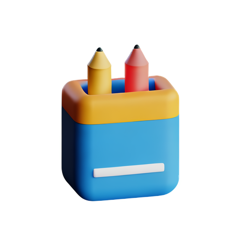 a blue and yellow pencil box with two pencils inside png