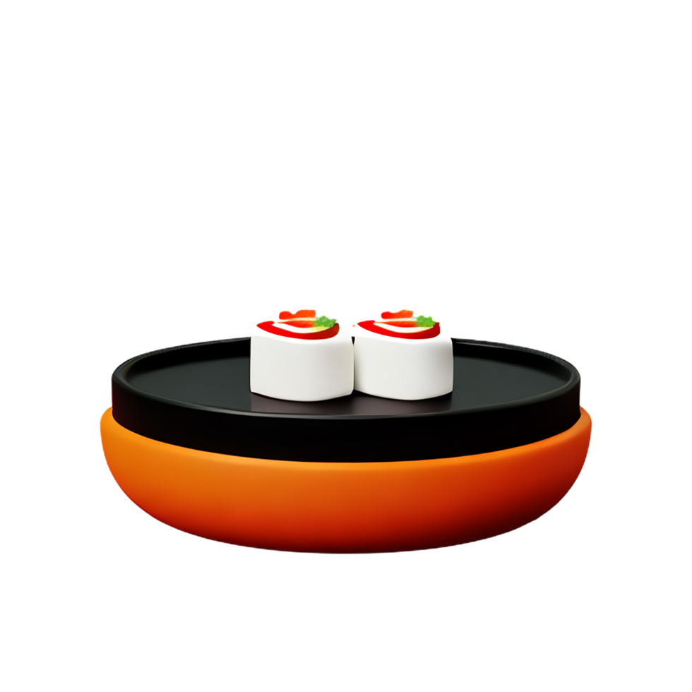 Sushi sur une assiette avec une noir et Orange bol png