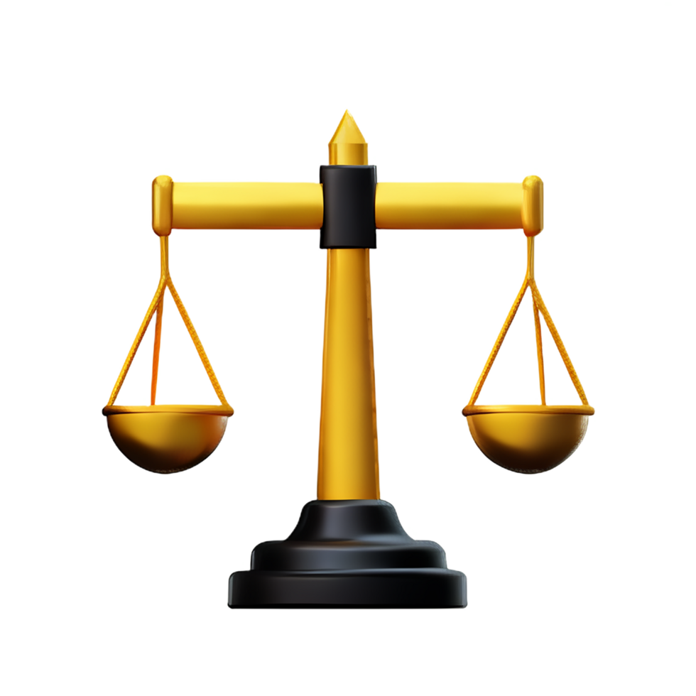 golden scales of justice on transparent background png