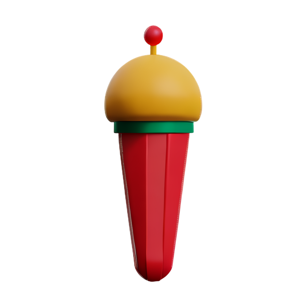 a red and yellow ice cream cone with a green top png