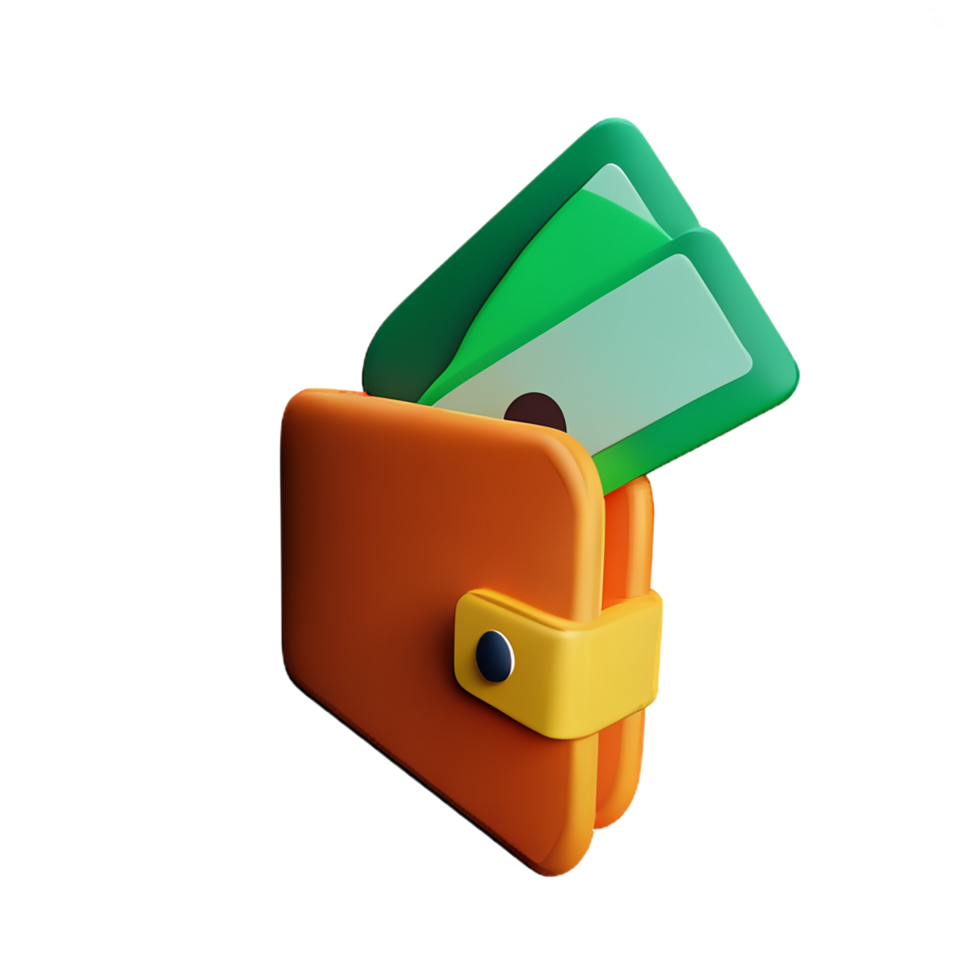 an orange wallet with money inside png