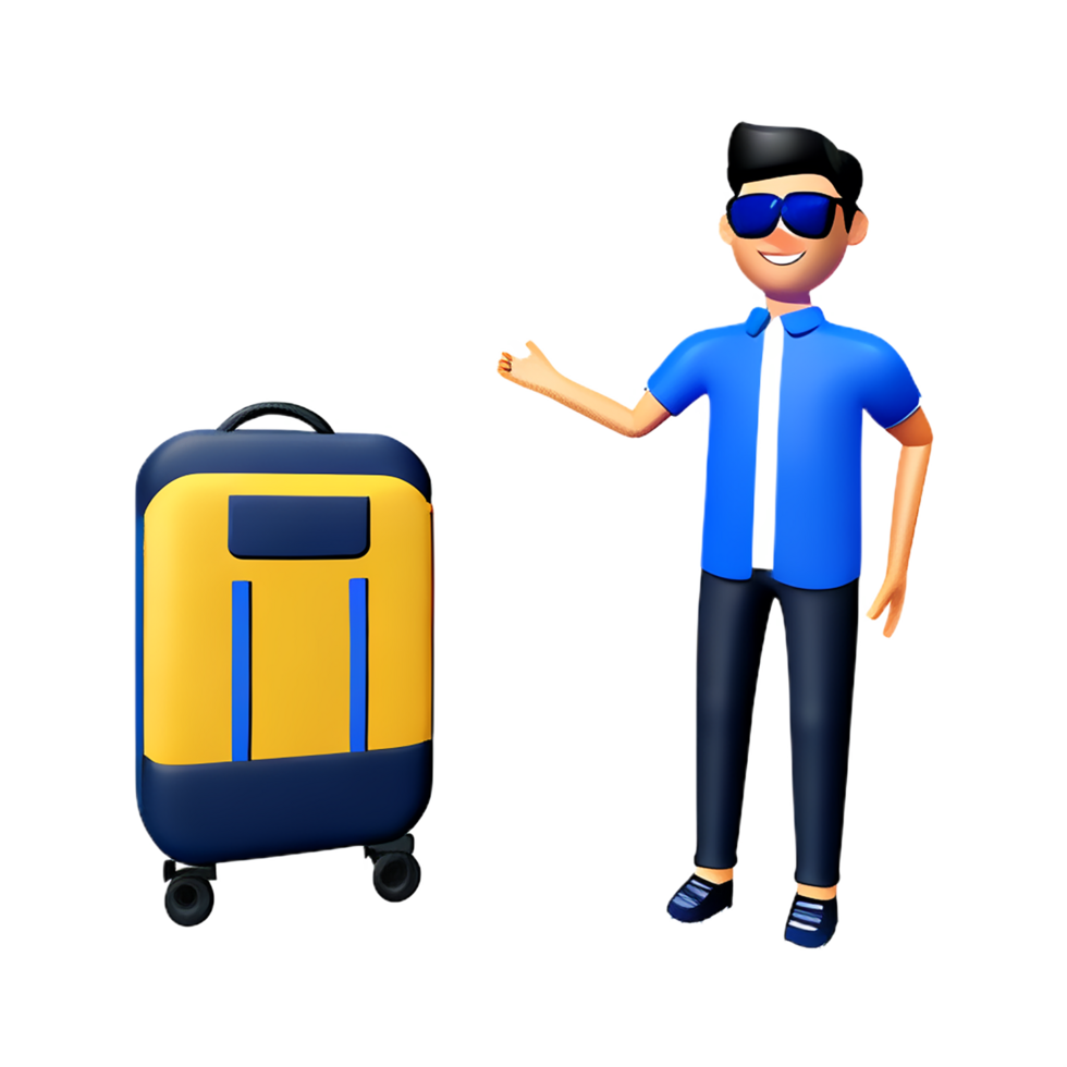 man with suitcase and sunglasses png