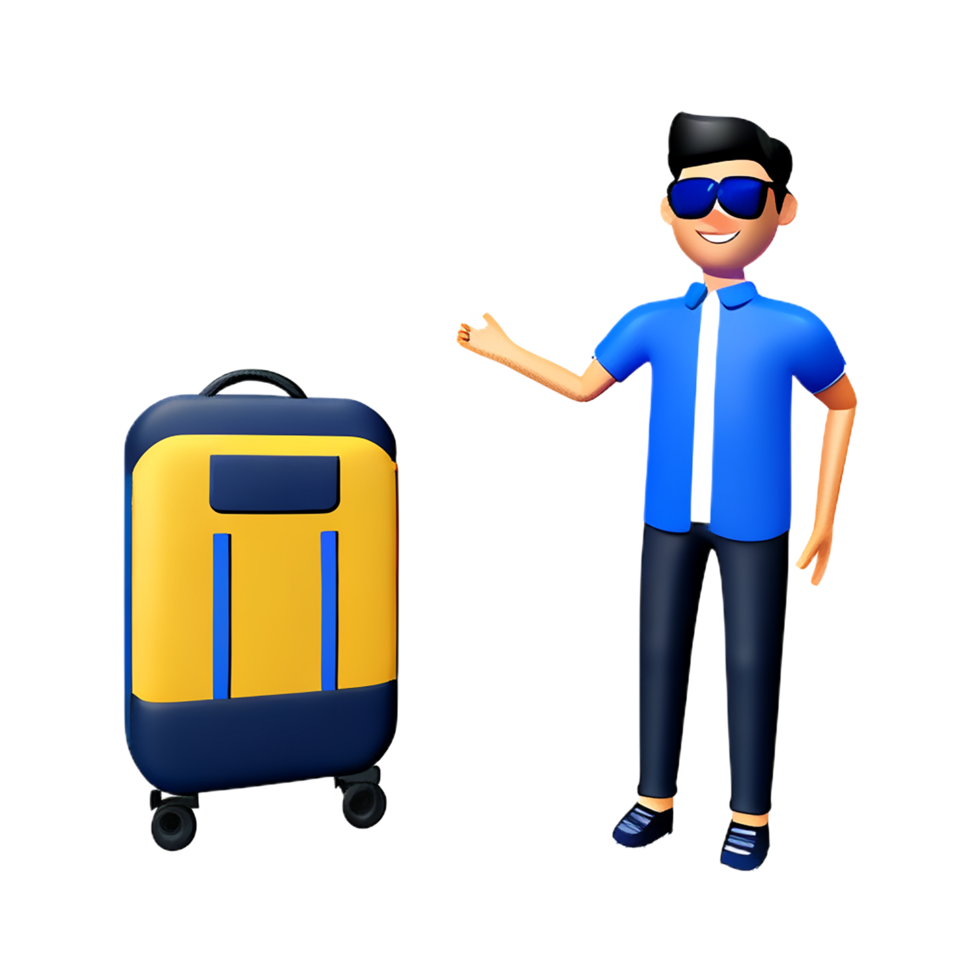 homme avec valise et des lunettes de soleil png