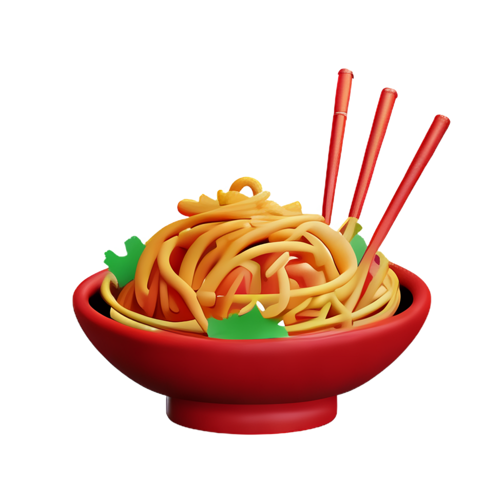 a bowl of noodles with chopsticks on a transparent background png