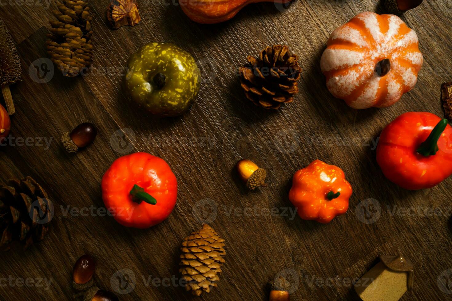 Halloween decorations background. Halloween Scary pumpkin head on wooden table Halloween holiday concept photo