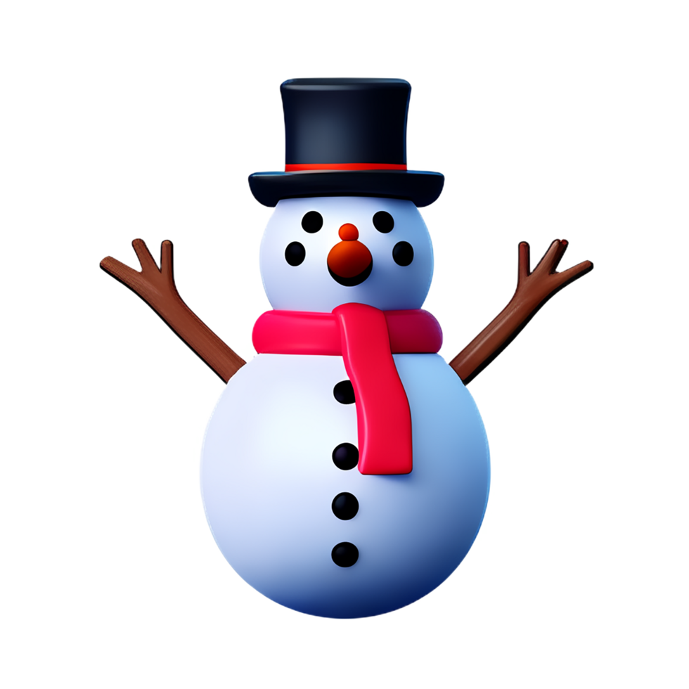 christmas 3d snowman with black hat illustration png