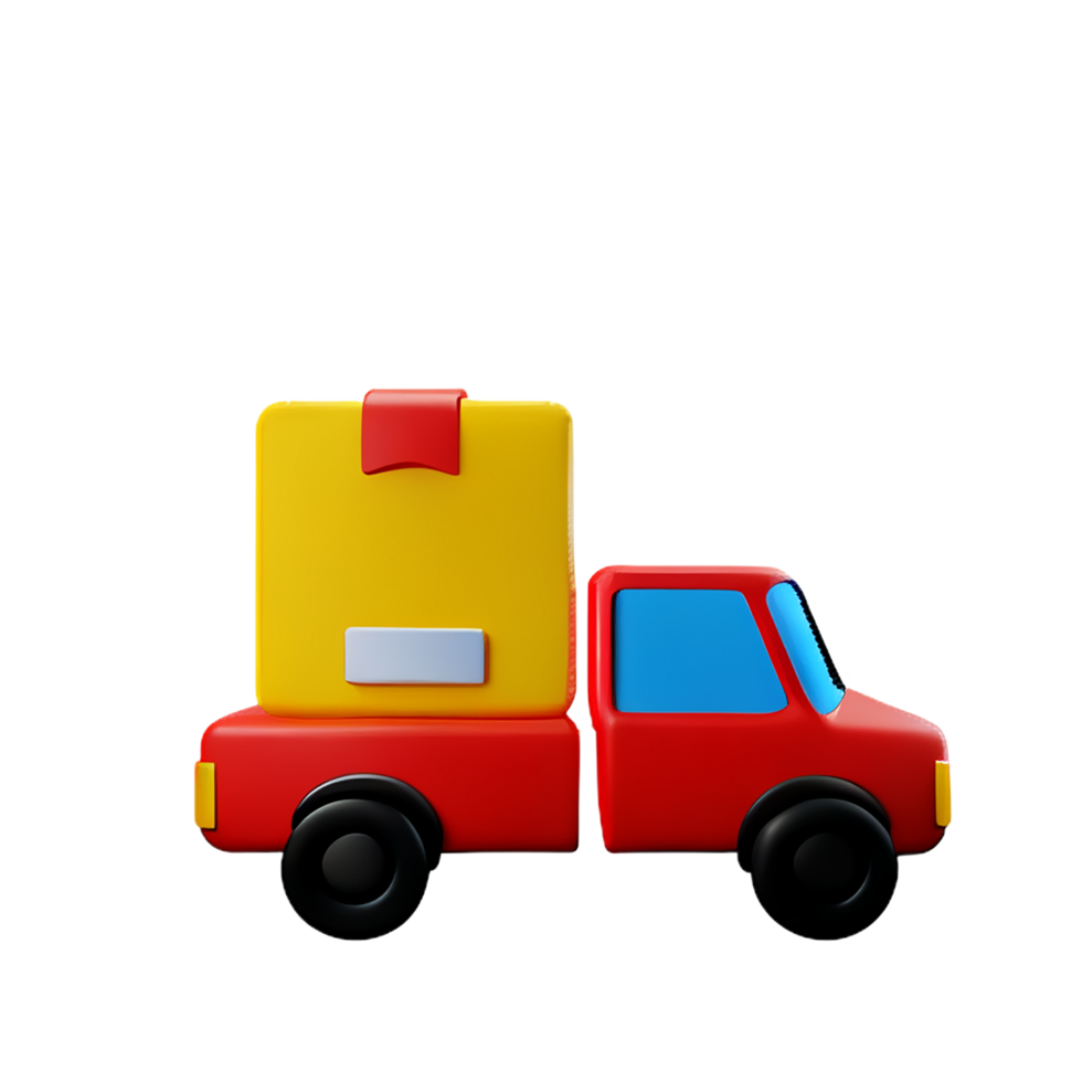 3d colorful delivery car deliver cardboard boxes png