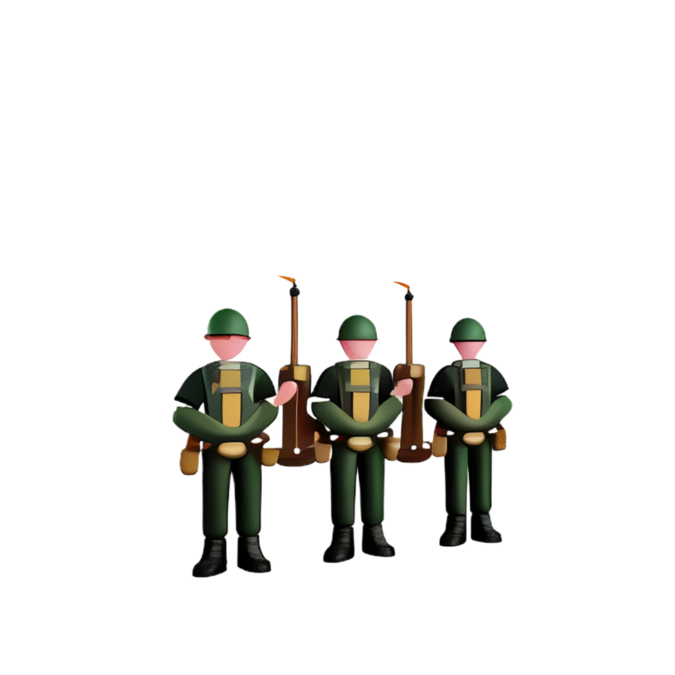 three soldiers standing in front of a green background png