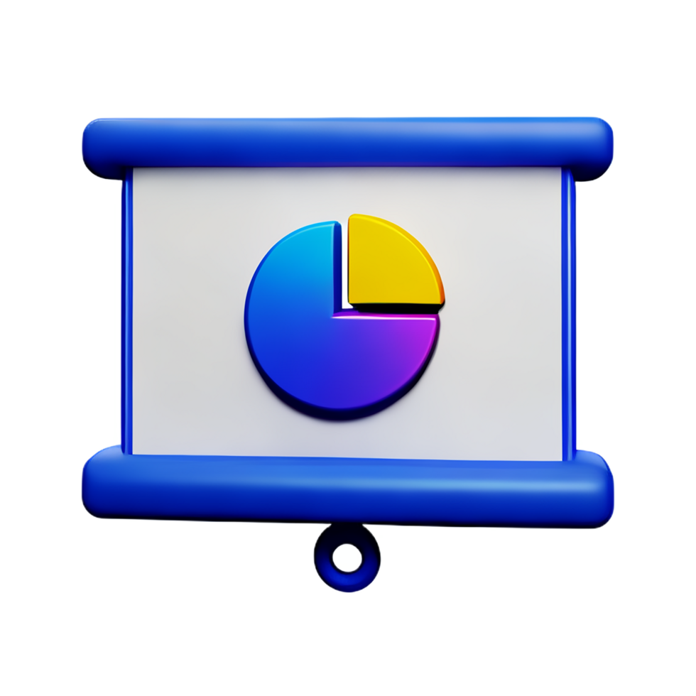 Whiteboard Präsentation mit Kuchen Diagramm 3d Symbol png