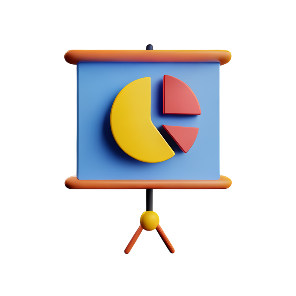 Whiteboard Präsentation mit Kuchen Diagramm 3d Symbol png