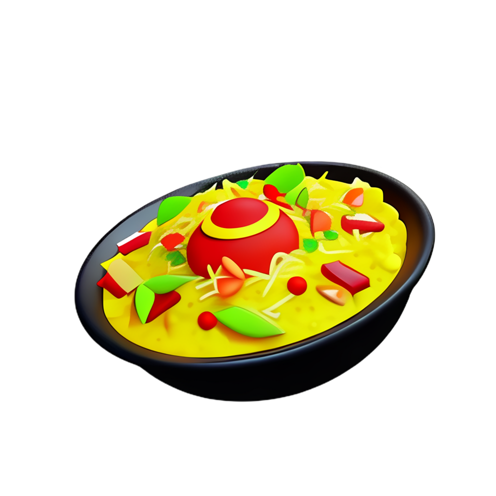 en biryani skål av mat med en röd och gul topp png