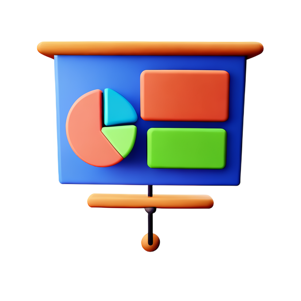 Whiteboard presentation with pie chart 3d icon png