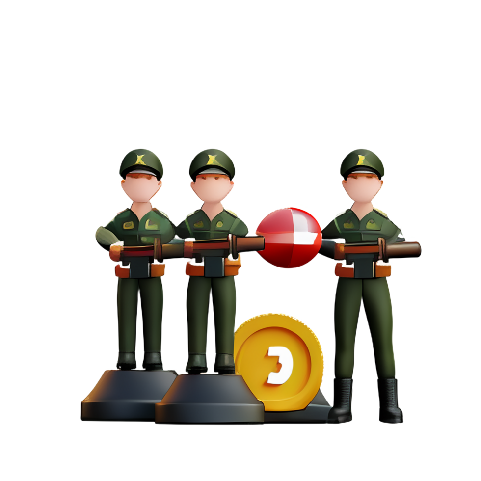 three soldiers holding a ball and a coin png