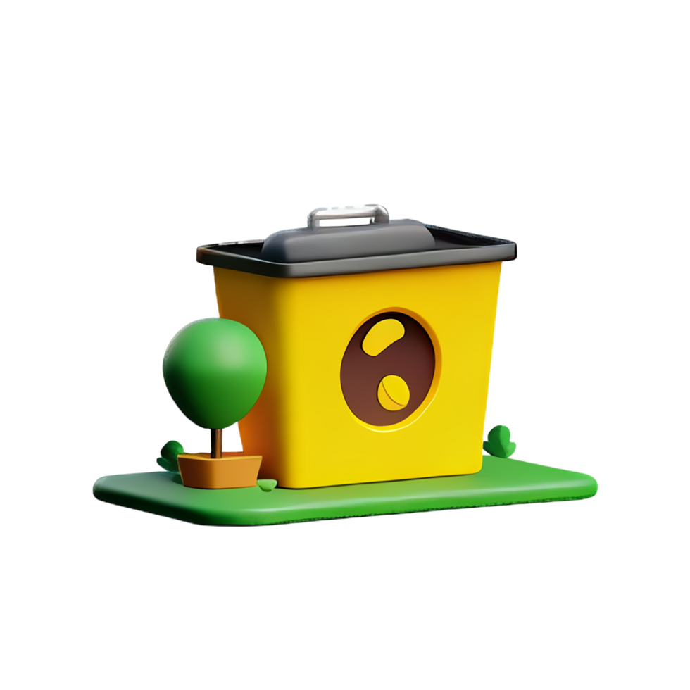 a yellow trash can with a tree in it png