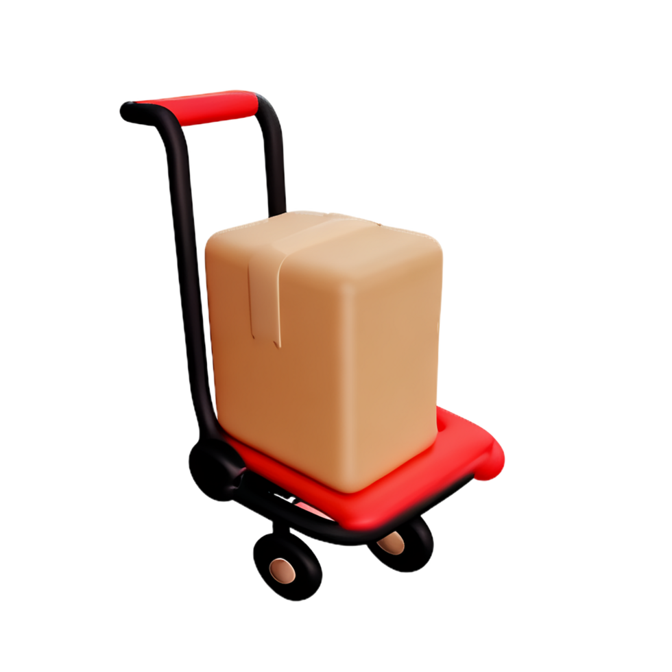 3d luxury cart trolley with two cardboard boxes icon png