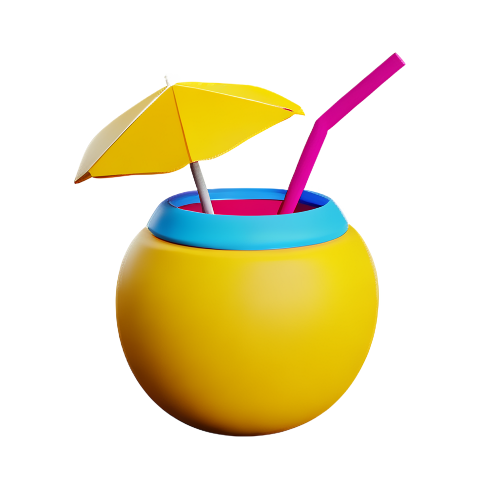 yellow coconut beach drink 3d travel and holiday icon png