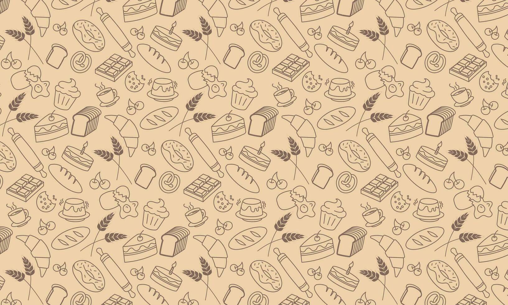doodle bakery seamless pattern background, hand drawing icon bread, pastry vector