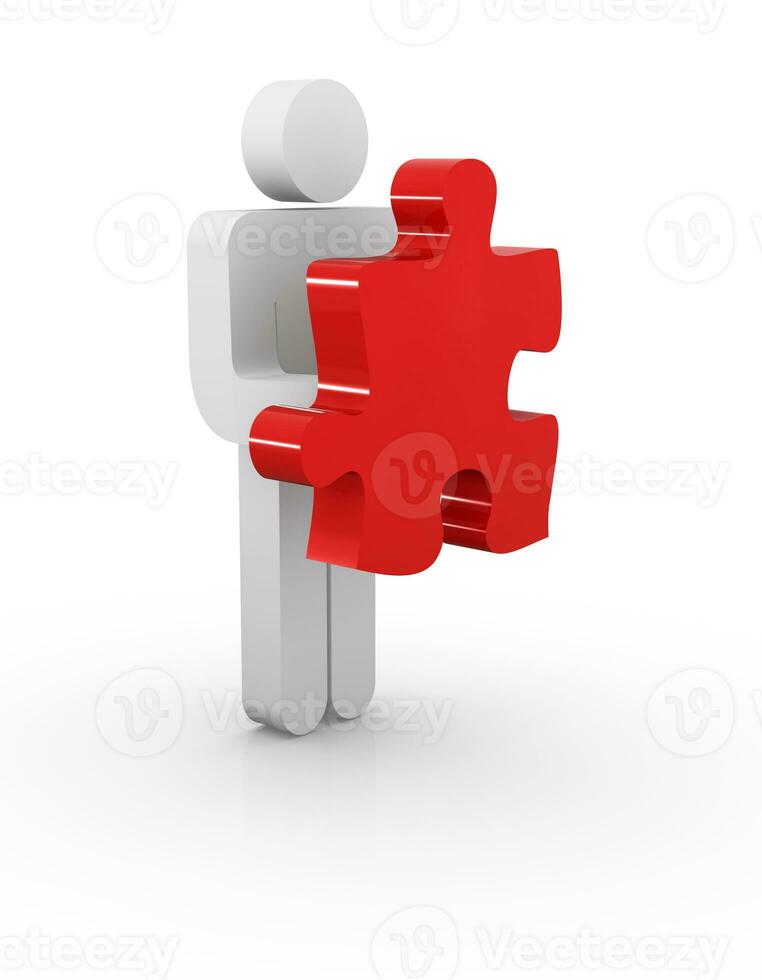 Man holding puzzle piece photo