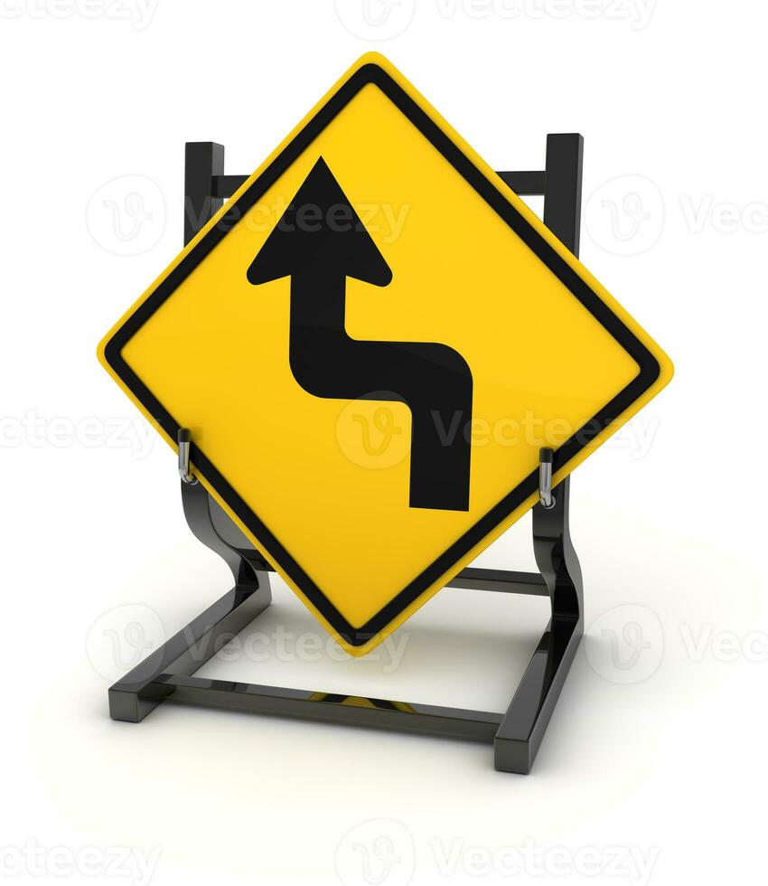 Road sign - curve ahead photo