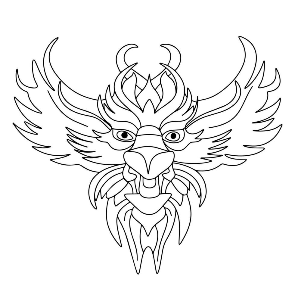 Dragon head in doodle style. Hand drawn dragon mask isolated on white background. Vector illustration.