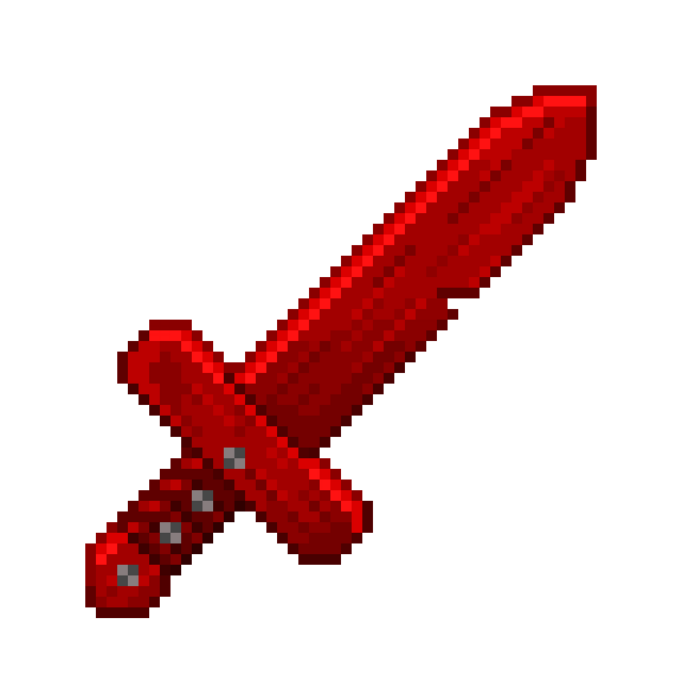 An 8-bit retro-styled pixel-art illustration of a dark red colored wooden toy sword. png