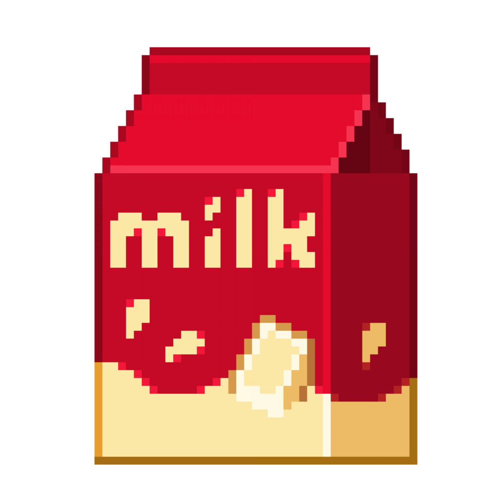 An 8-bit retro-styled pixel-art illustration of a red white chocolate milk carton. png