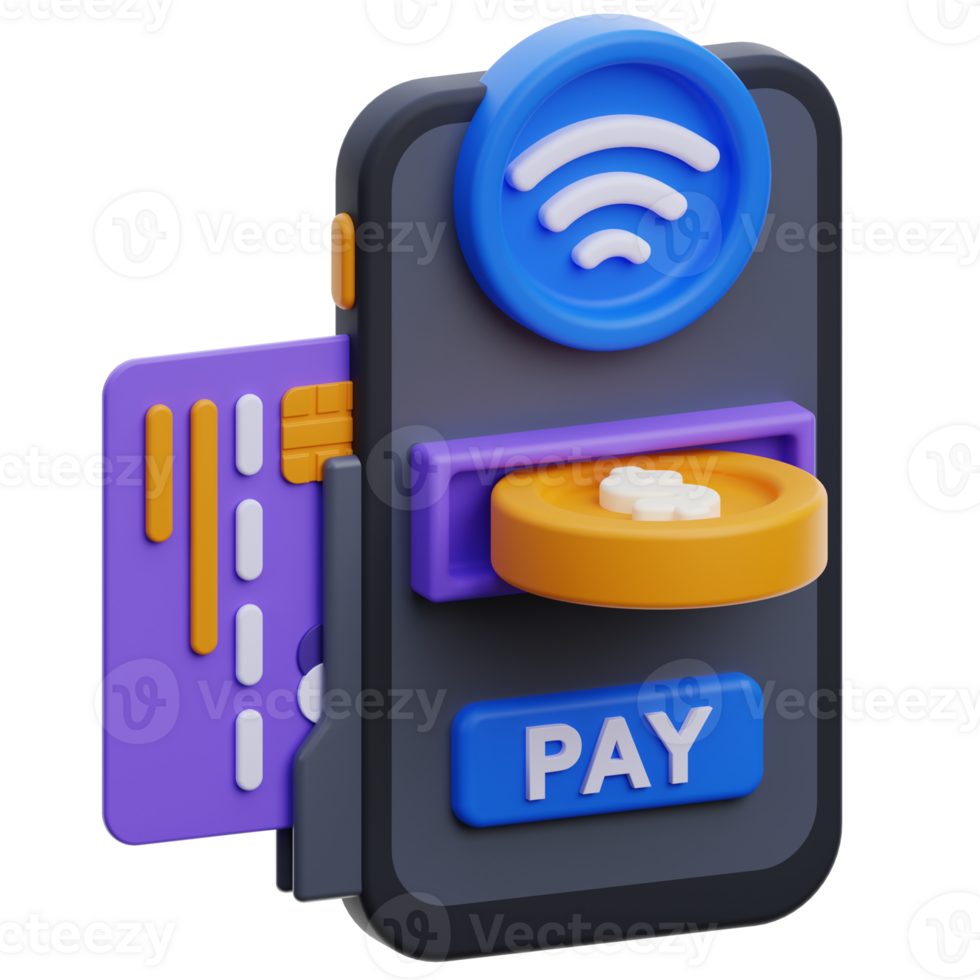 colorful contactless payment 3d icon. financial technology concept 3d render. mobile phone with dollar coin and pay button finance illustration png
