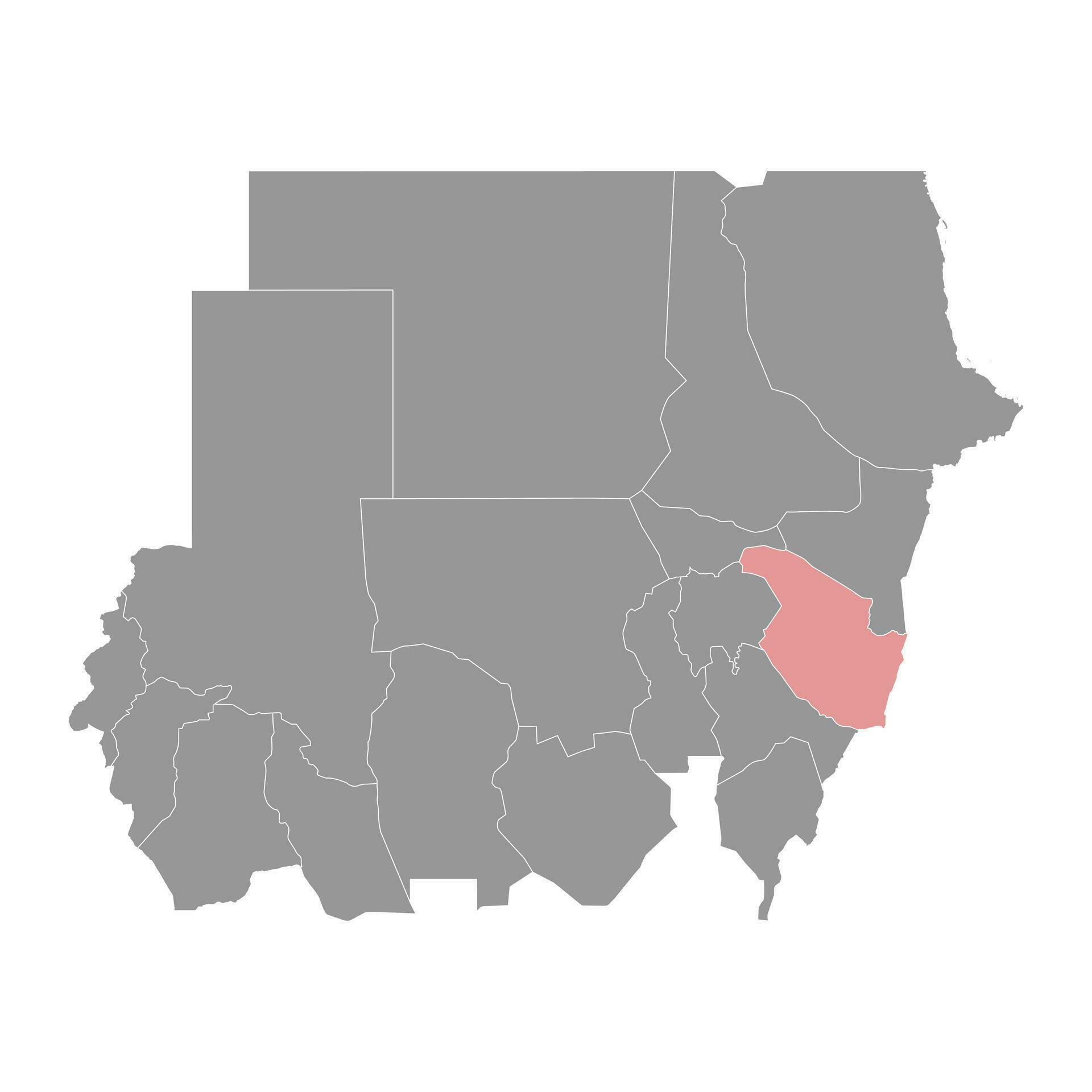 Al Qadarif State map, administrative division of Sudan. Vector