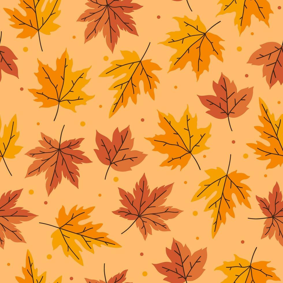 Seamless pattern with autumn maple leaves. Vector graphics.