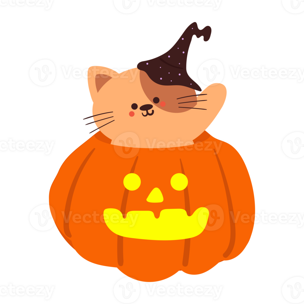 hand drawing cartoon halloween pumpkin and cat. cute halloween ...