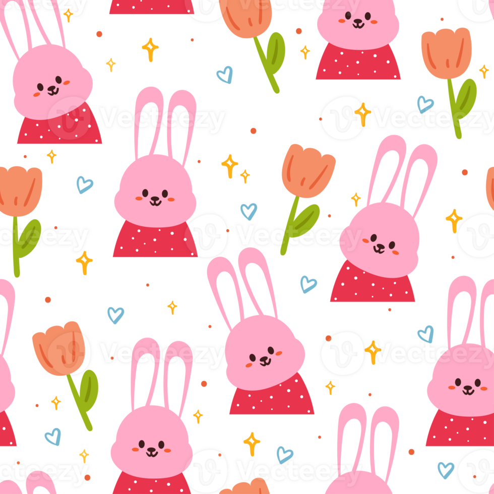 seamless pattern cartoon bunny and flower. cute animal wallpaper for textile, gift wrap paper png