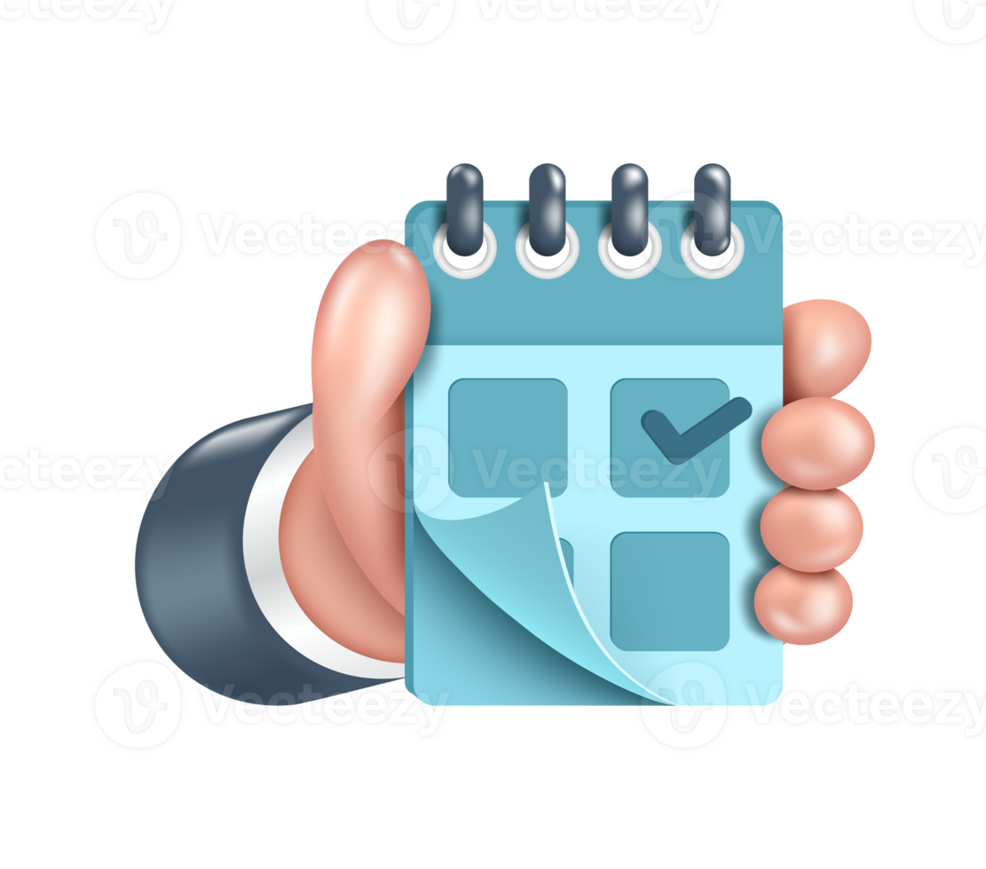 Hand holding pastel blue calendar ,PNG 3d on transparent background for design png