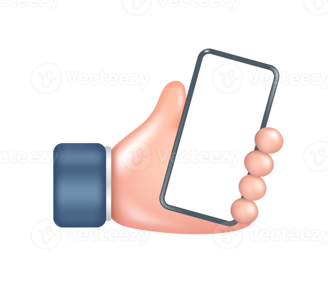 hand innehav en smartphone transparent skärm ,png 3d minimalistisk stil isolerat på transparent bakgrund png